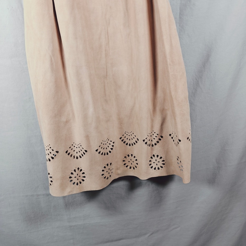 AS by DF Tan Leather Suede Off Shoulder Eyelet Ruffle Dress Tan Nude Medium READ - Picture 12 of 13